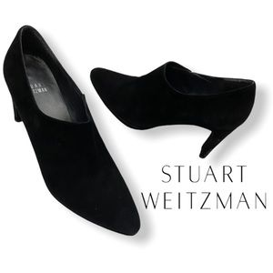 Stuart Weitzman Standdap Black Suede Ankle Bootie
